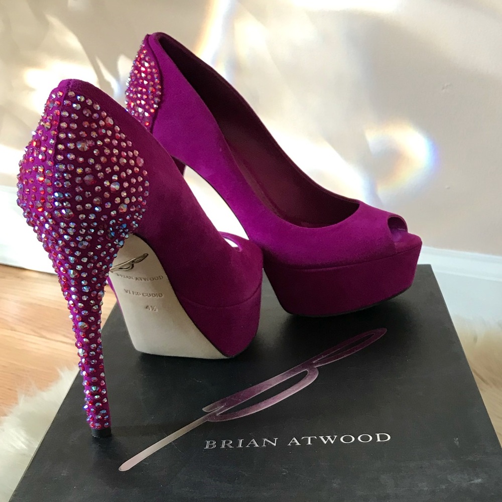 Purple Brian Atwood Baccina Open Toe Heels 4.5 M